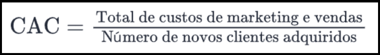 Imagem com a fórmula de cálculo do CAC