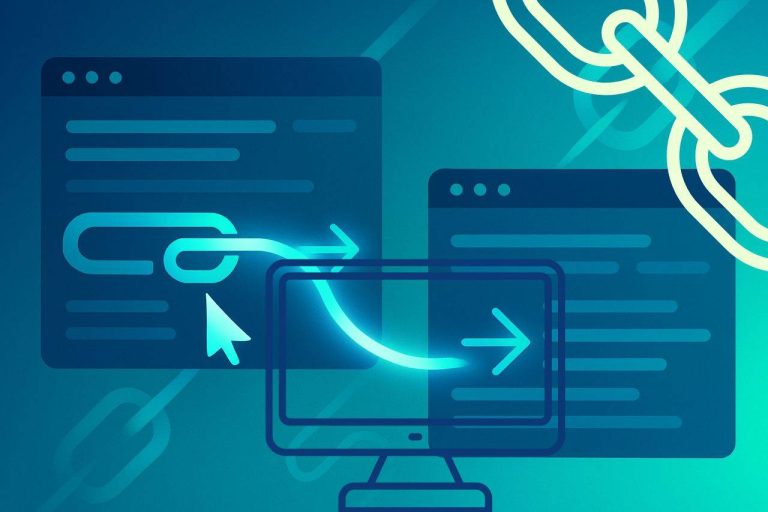 Imagem com elementos digitais azuis e brancos como telas, um computador e cursores