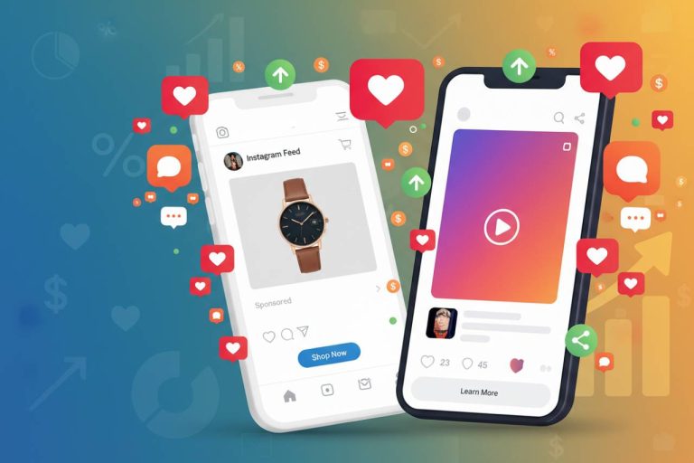 Imagem com dois celulares mostrando feeds de Instagram