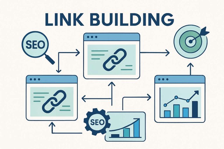 Imagem com vários elementos em azul que remetem a linkagem digital entre sites diferentes.