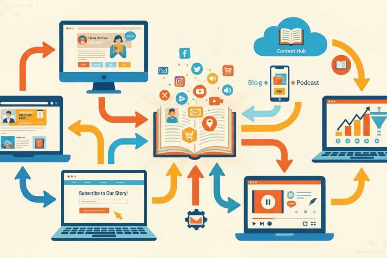 Imagem com vários computadores com diferentes jeitos de contar histórias